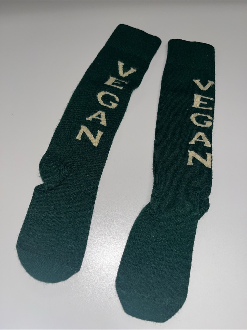 Source Unknown Dark Green 'VEGAN' Crew Socks OS